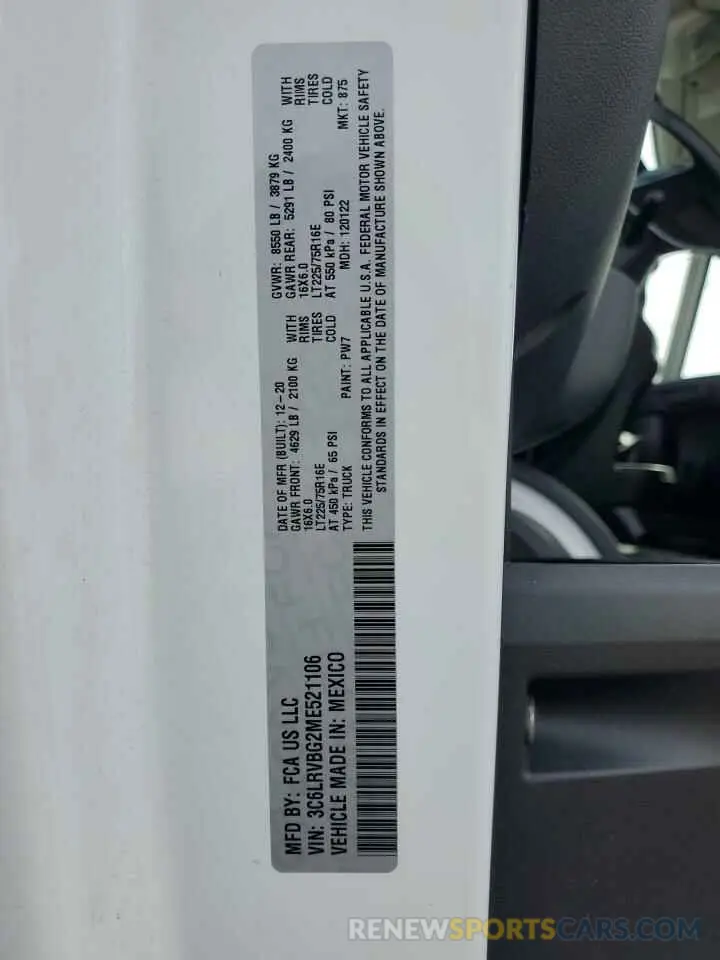 13 Photograph of a damaged car 3C6LRVBG2ME521106 RAM All Models 2021