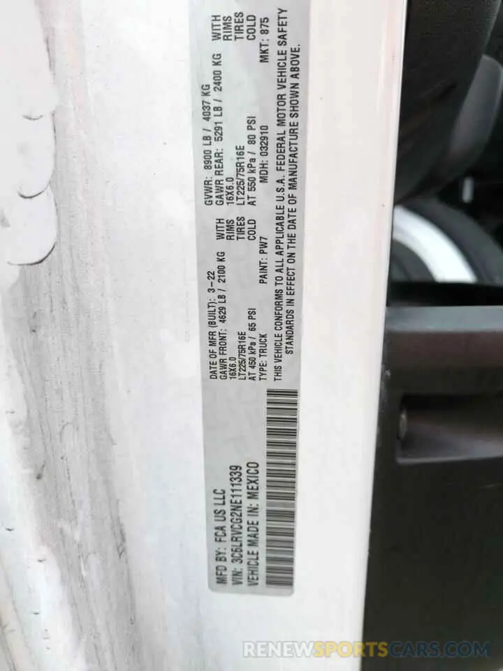 13 Photograph of a damaged car 3C6LRVCG2NE111339 RAM All Models 2022