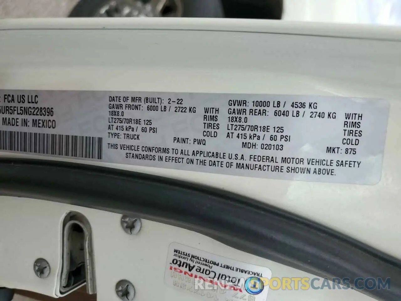 12 Photograph of a damaged car 3C6UR5FL5NG228396 RAM All Models 2022