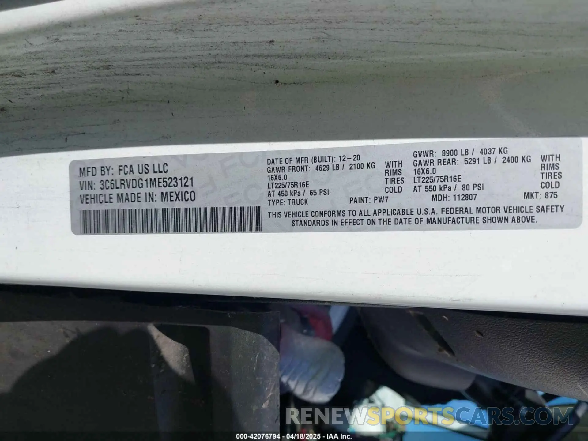 9 Photograph of a damaged car 3C6LRVDG1ME523121 RAM PROMASTER 2500 2021