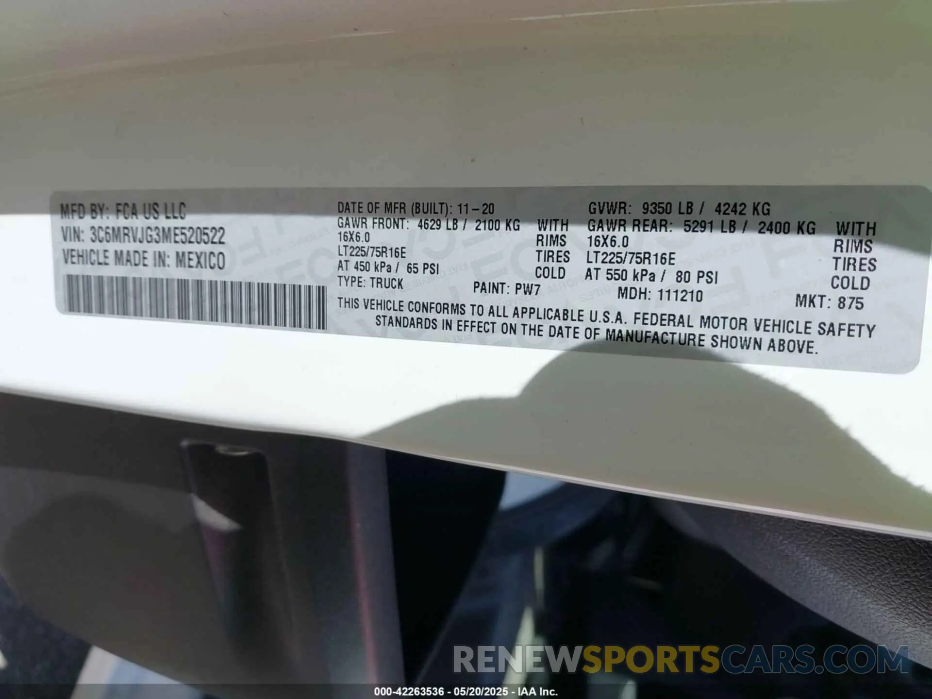 9 Photograph of a damaged car 3C6MRVJG3ME520522 RAM PROMASTER 3500 2021