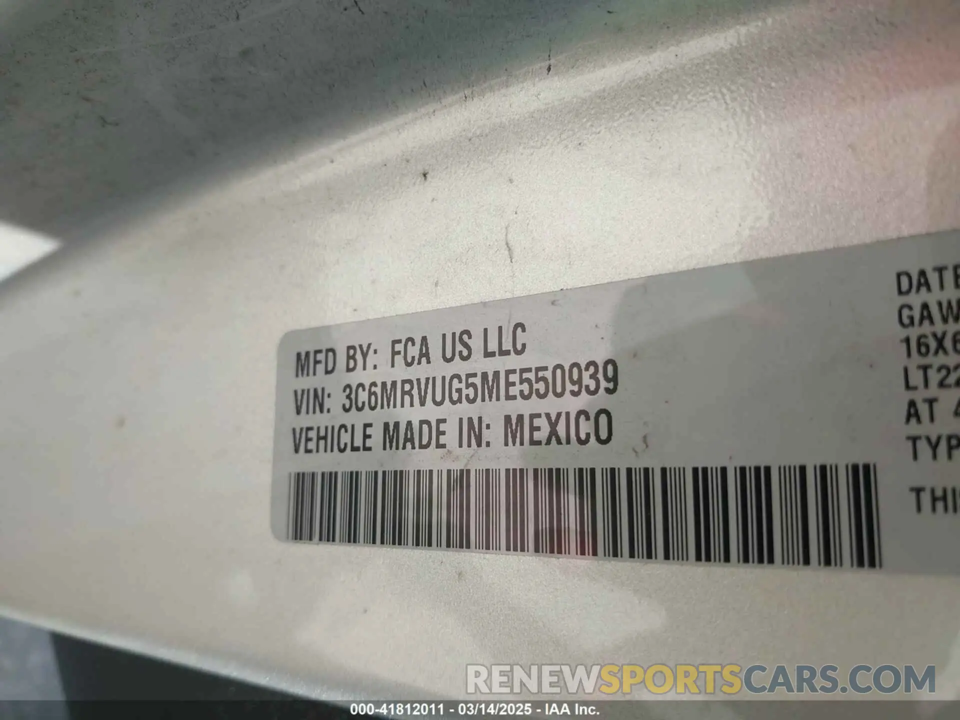 9 Photograph of a damaged car 3C6MRVUG5ME550939 RAM PROMASTER 3500 2021