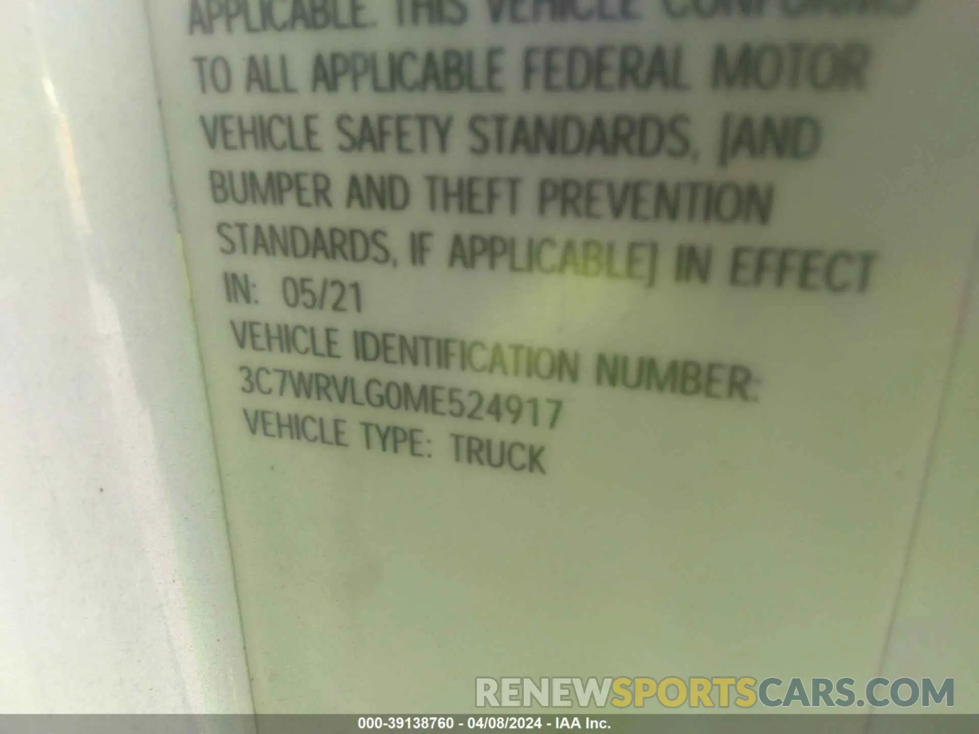 8 Photograph of a damaged car 3C7WRVLG0ME524917 RAM PROMASTER 3500 CUTAWAY 2021