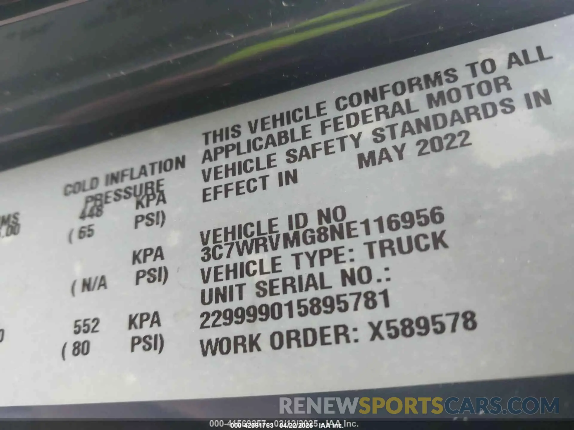 8 Photograph of a damaged car 3C7WRVMG8NE116956 RAM PROMASTER 3500 CUTAWAY 2022