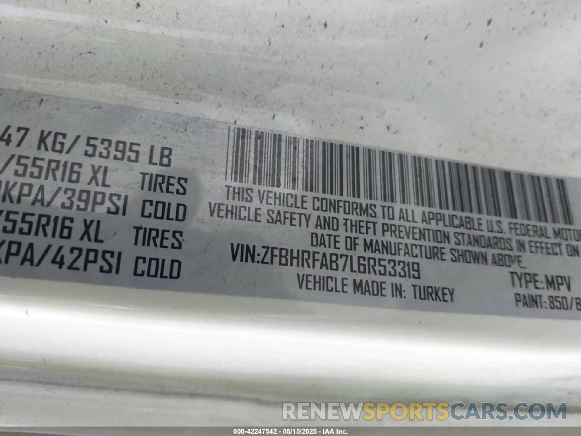 9 Photograph of a damaged car ZFBHRFAB7L6R53319 RAM PROMASTER CITY 2020