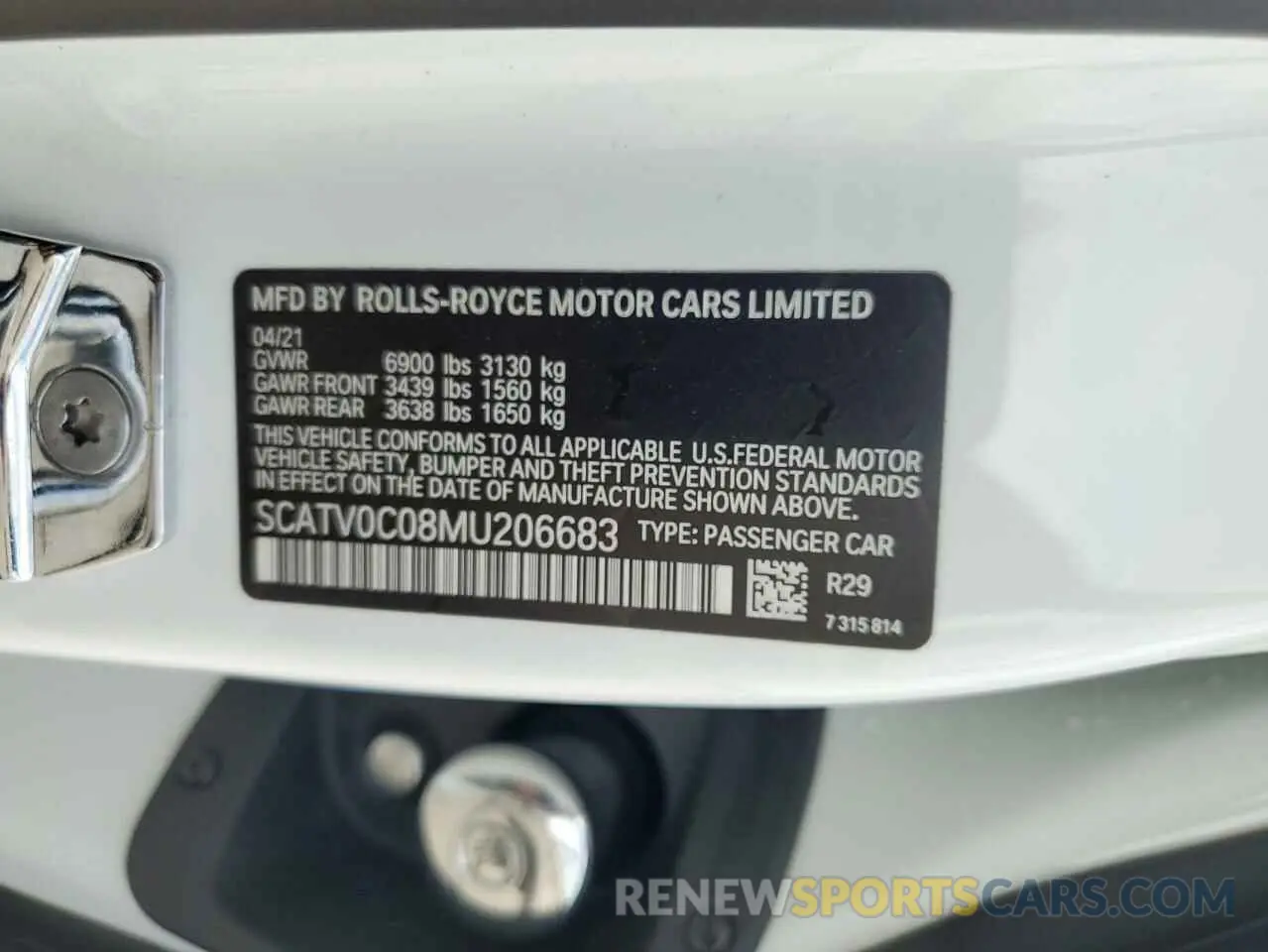 12 Photograph of a damaged car SCATV0C08MU206683 ROLLS-ROYCE ALL MODELS 2021