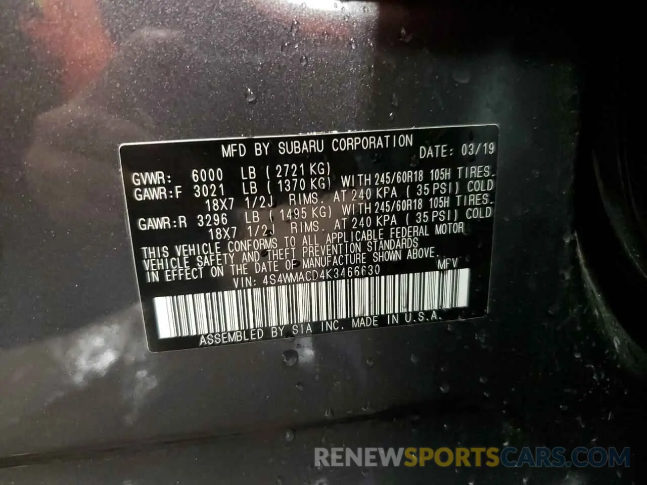 13 Photograph of a damaged car 4S4WMACD4K3466630 SUBARU ASCENT 2019