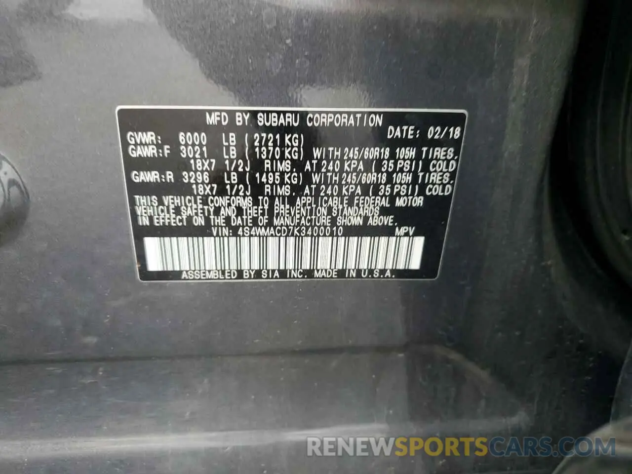 13 Photograph of a damaged car 4S4WMACD7K3400010 SUBARU ASCENT 2019
