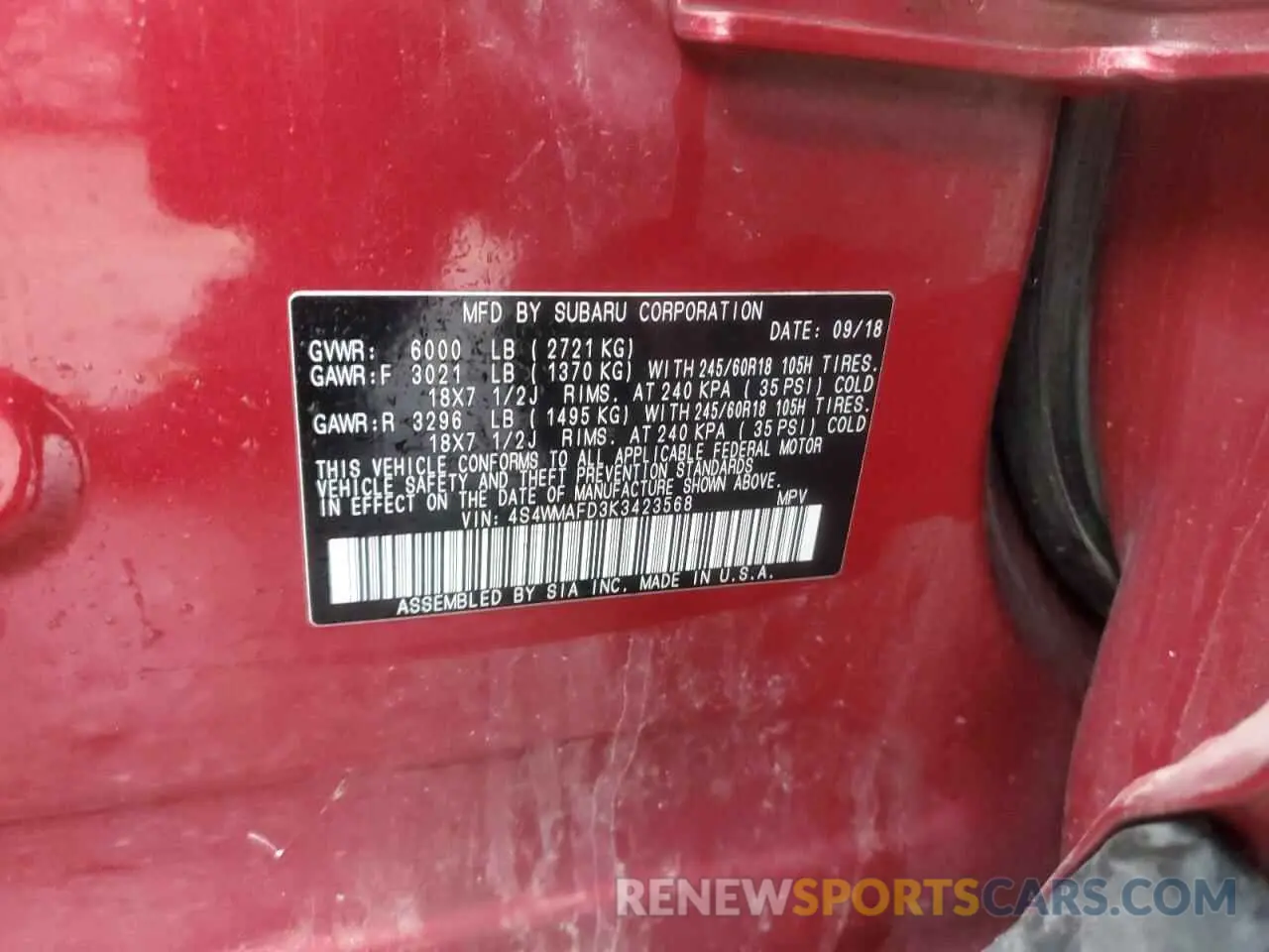 15 Photograph of a damaged car 4S4WMAFD3K3423568 SUBARU ASCENT 2019