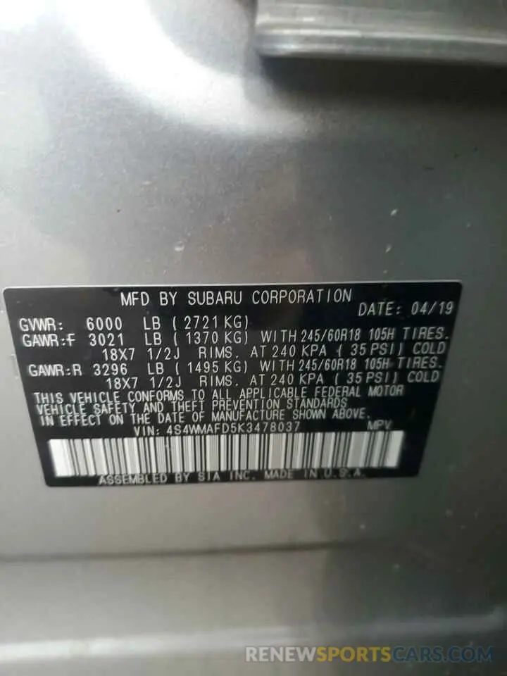 13 Photograph of a damaged car 4S4WMAFD5K3478037 SUBARU ASCENT 2019