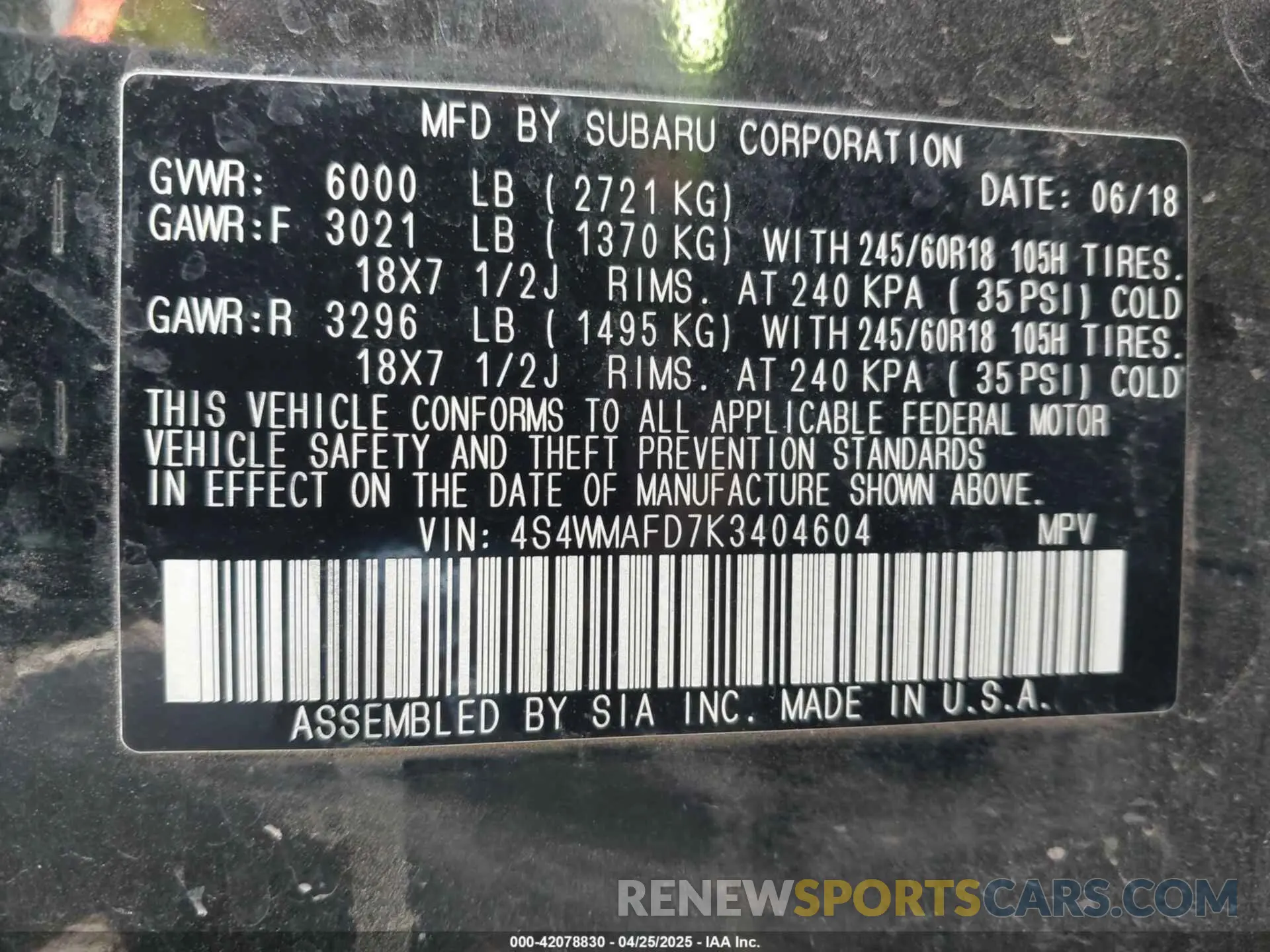 9 Photograph of a damaged car 4S4WMAFD7K3404604 SUBARU ASCENT 2019