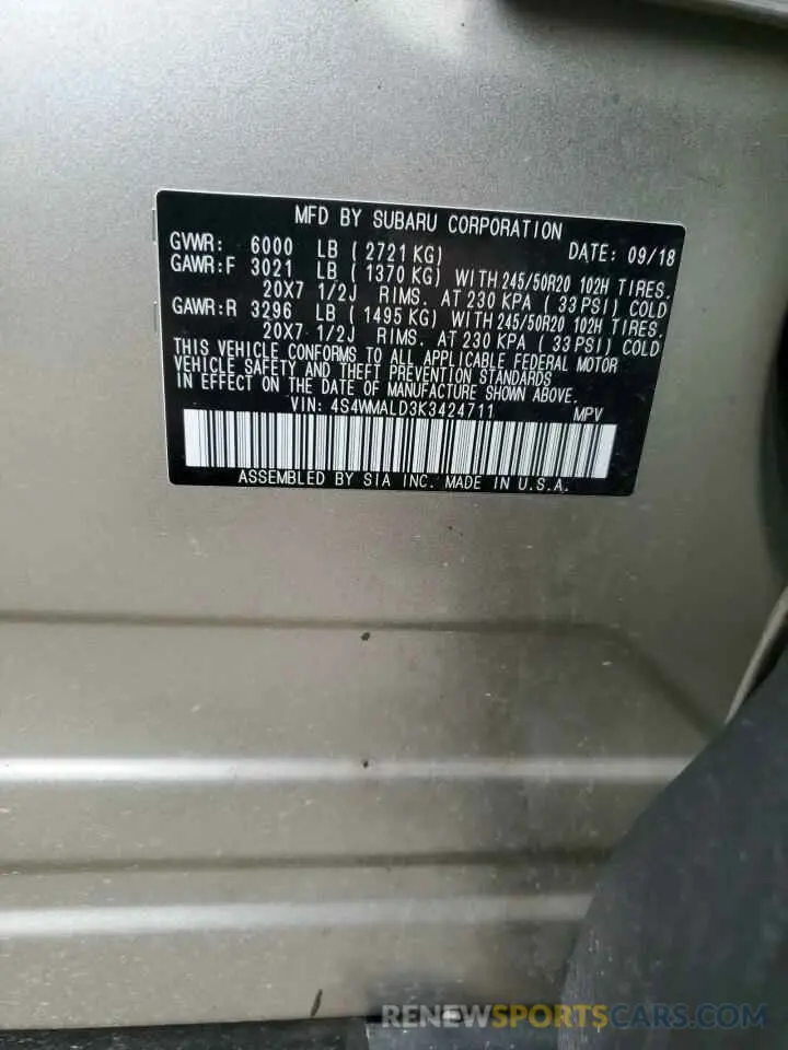 13 Photograph of a damaged car 4S4WMALD3K3424711 SUBARU ASCENT 2019
