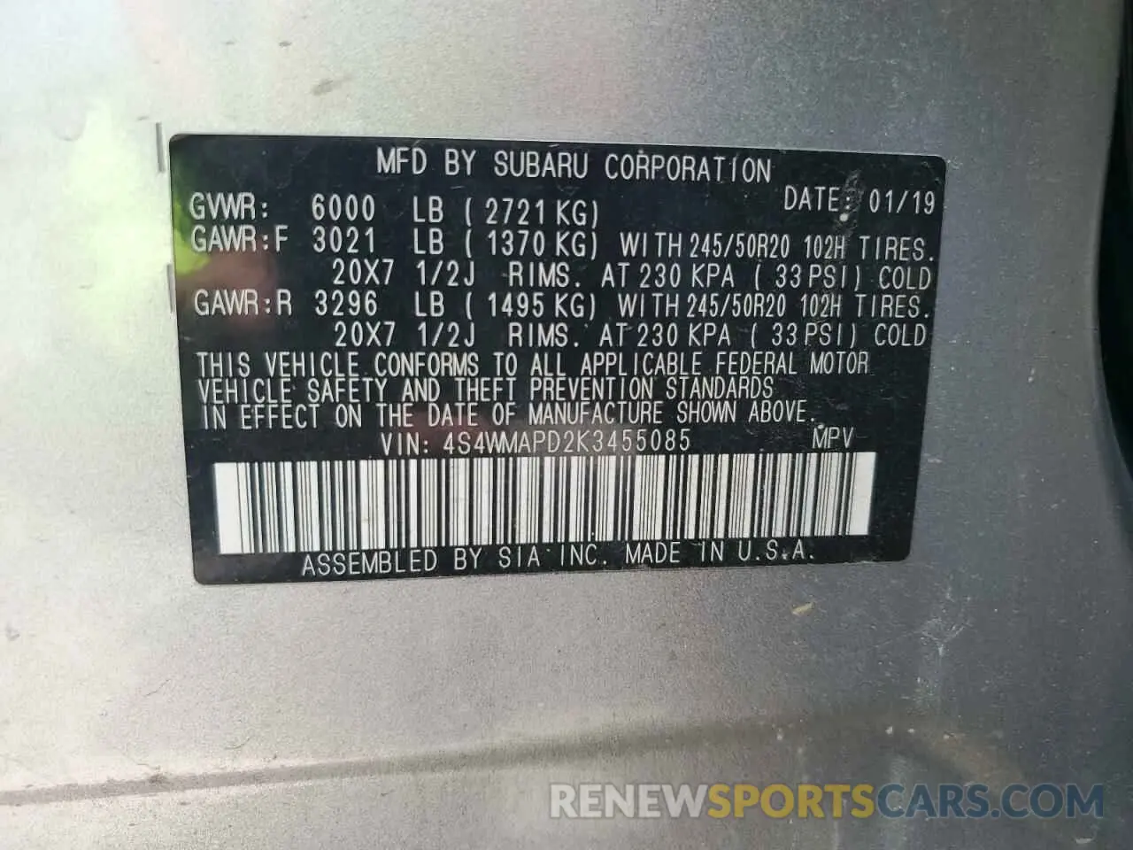 14 Photograph of a damaged car 4S4WMAPD2K3455085 SUBARU ASCENT 2019
