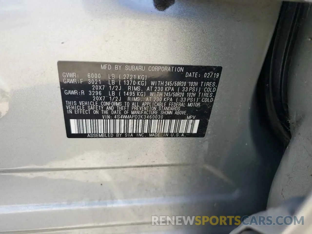 13 Photograph of a damaged car 4S4WMAPD2K3460030 SUBARU ASCENT 2019