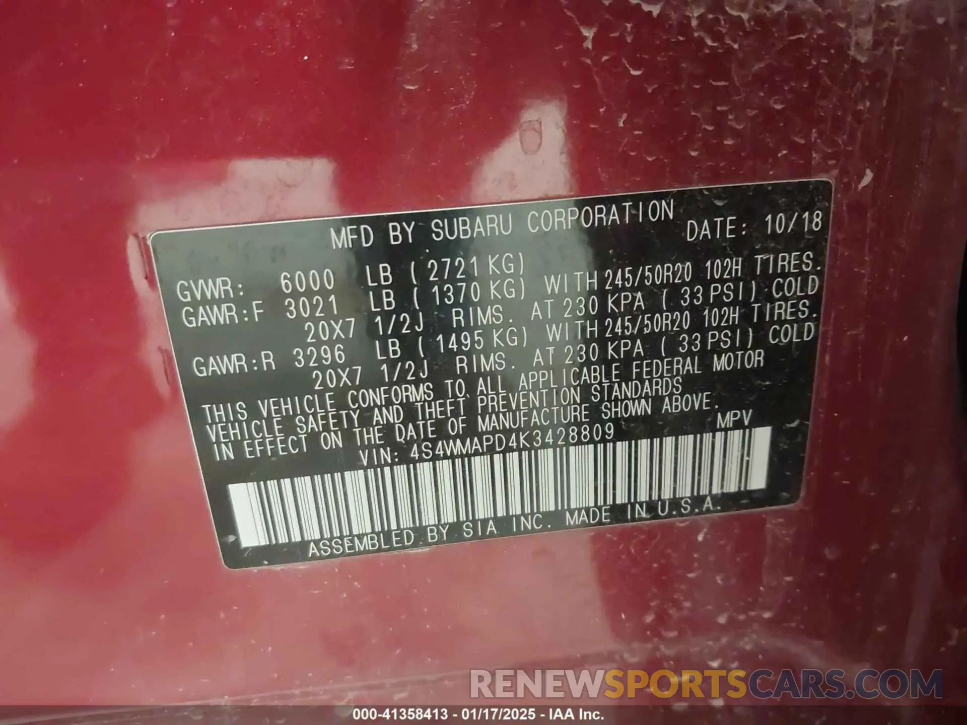 9 Photograph of a damaged car 4S4WMAPD4K3428809 SUBARU ASCENT 2019