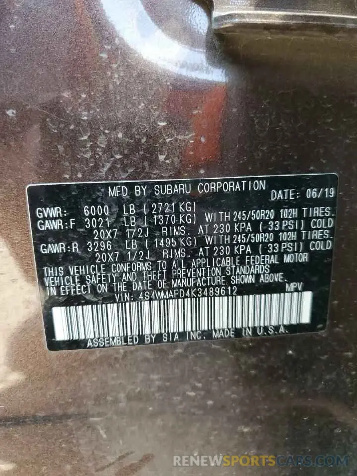 14 Photograph of a damaged car 4S4WMAPD4K3489612 SUBARU ASCENT 2019