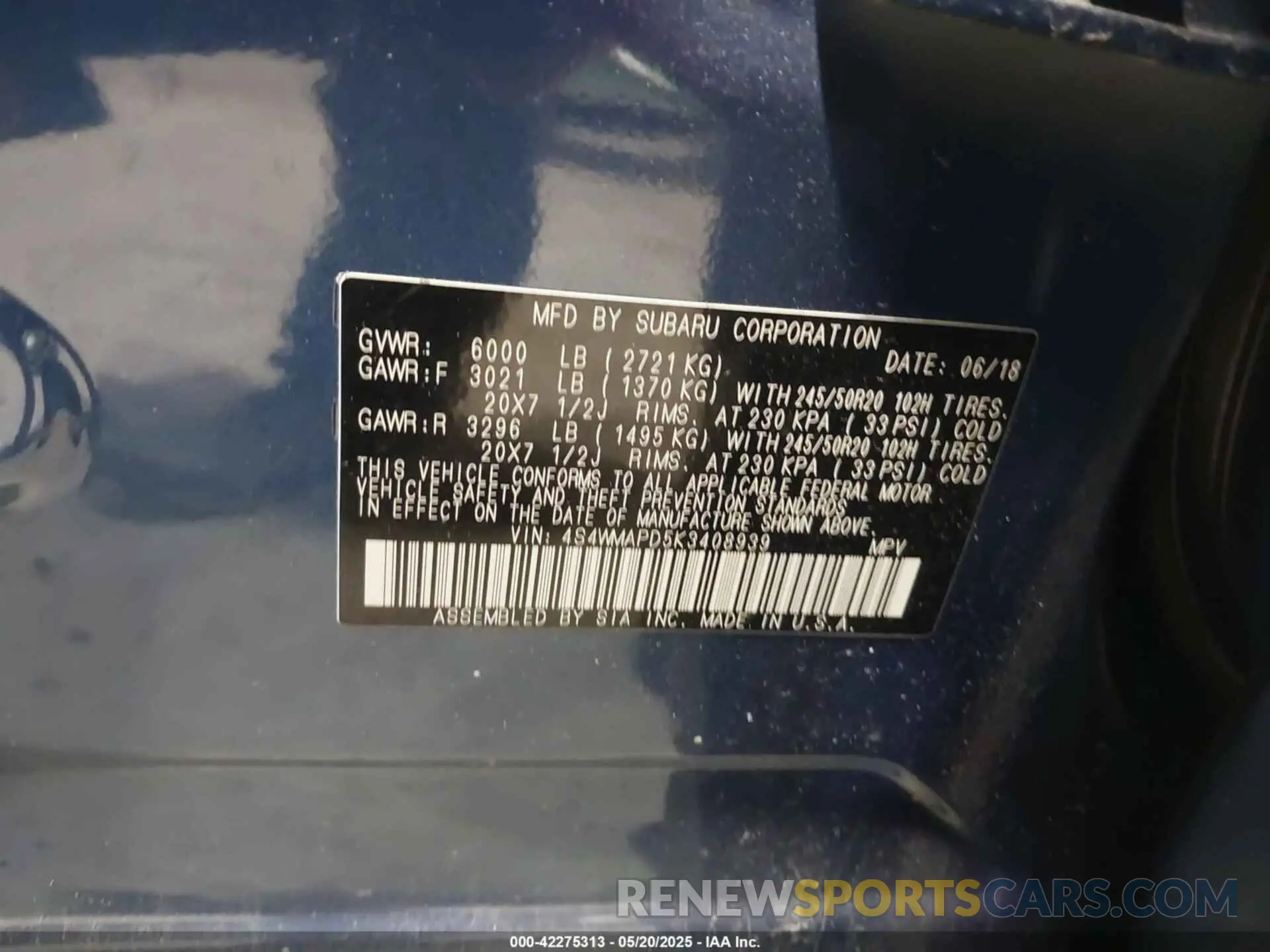 9 Photograph of a damaged car 4S4WMAPD5K3408939 SUBARU ASCENT 2019