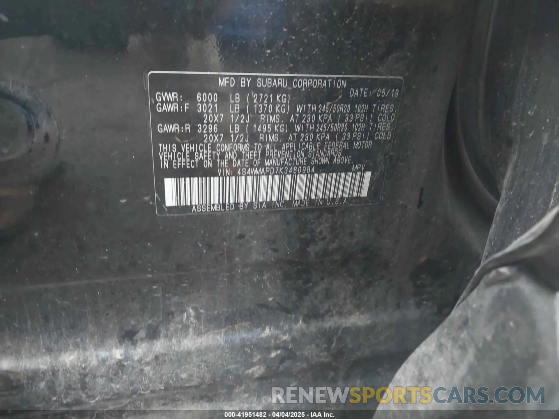 9 Photograph of a damaged car 4S4WMAPD7K3480984 SUBARU ASCENT 2019
