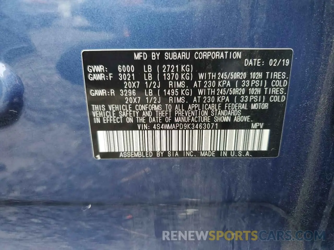 14 Photograph of a damaged car 4S4WMAPD9K3463071 SUBARU ASCENT 2019