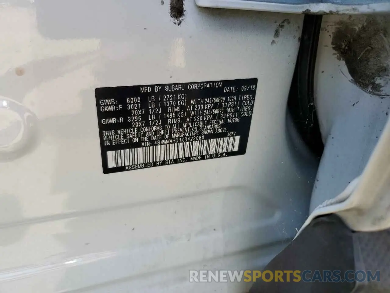 13 Photograph of a damaged car 4S4WMARD1K3423080 SUBARU ASCENT 2019