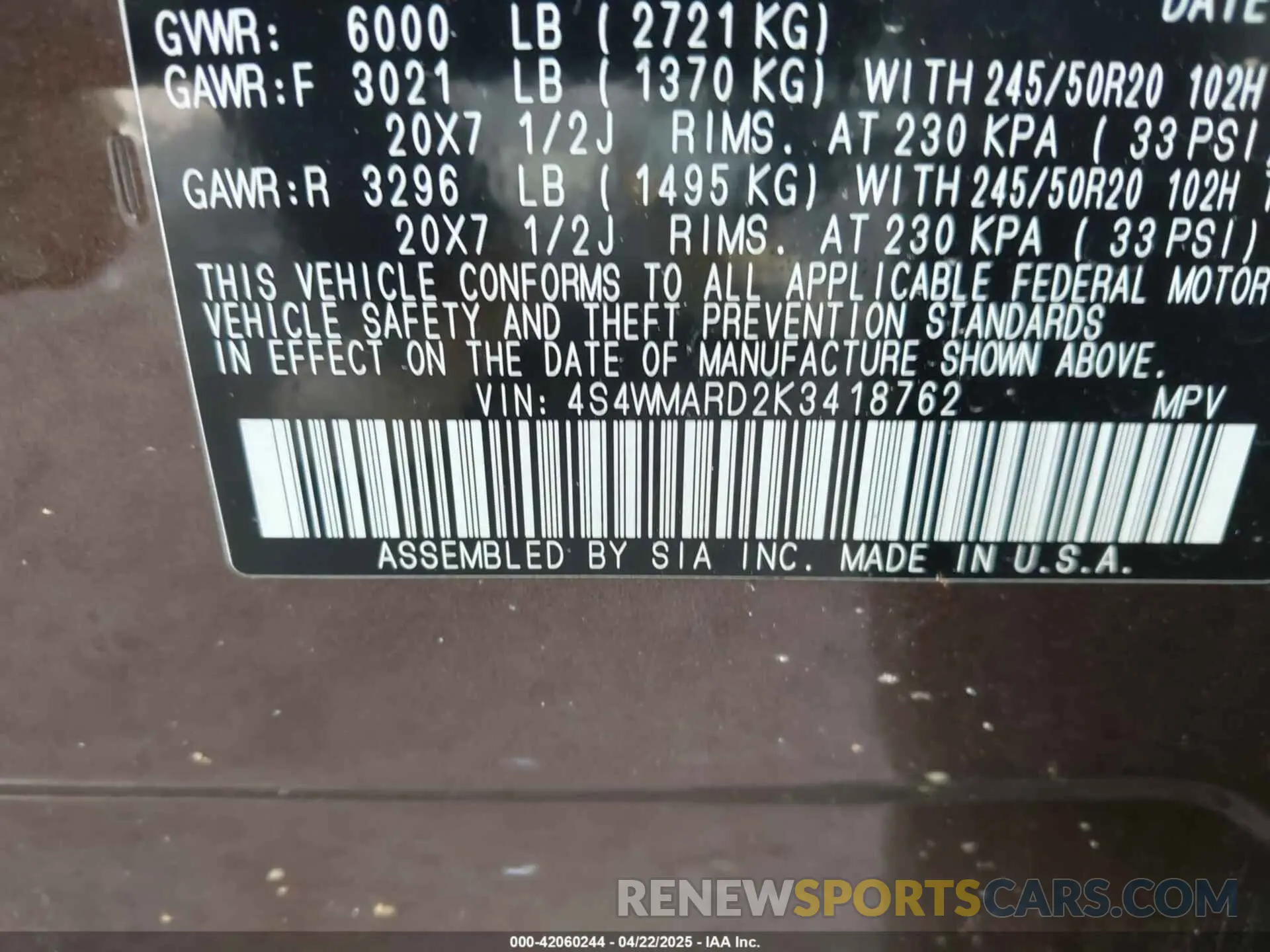 9 Photograph of a damaged car 4S4WMARD2K3418762 SUBARU ASCENT 2019