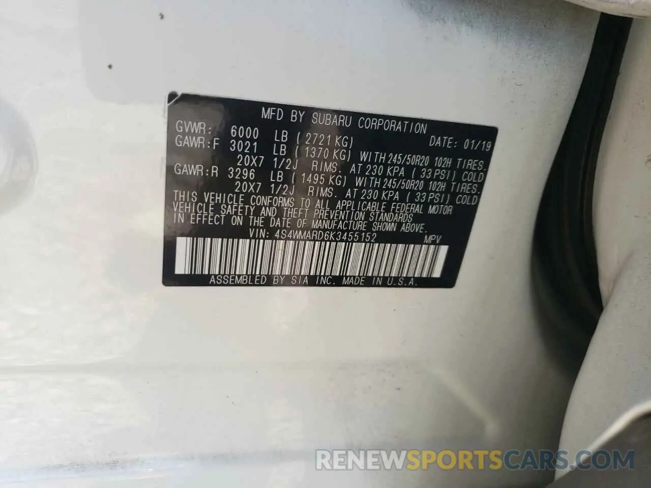 16 Photograph of a damaged car 4S4WMARD6K3455152 SUBARU ASCENT 2019