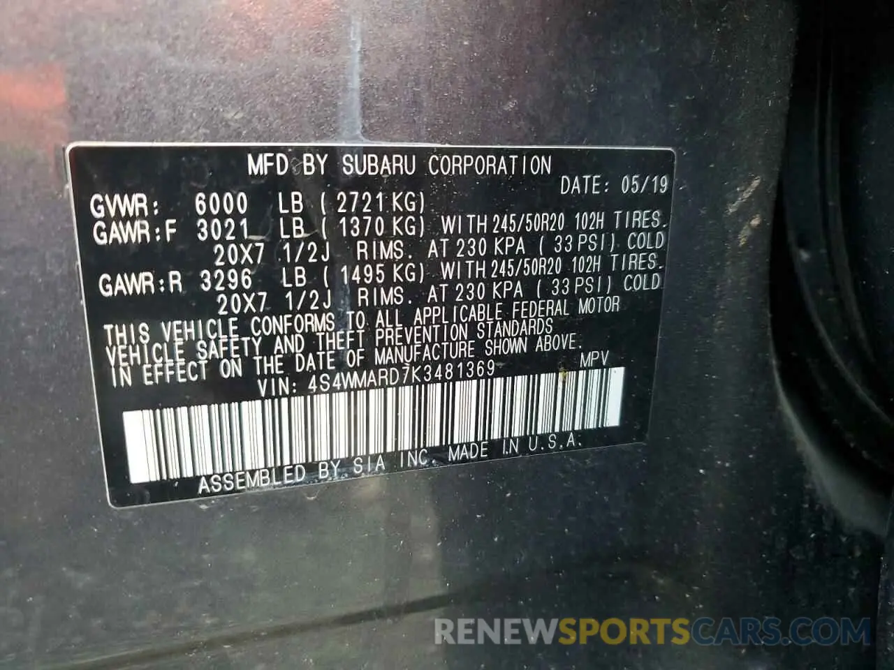 14 Photograph of a damaged car 4S4WMARD7K3481369 SUBARU ASCENT 2019