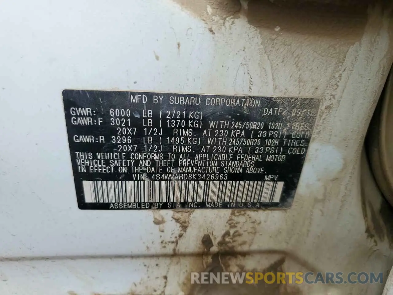 13 Photograph of a damaged car 4S4WMARD8K3426963 SUBARU ASCENT 2019
