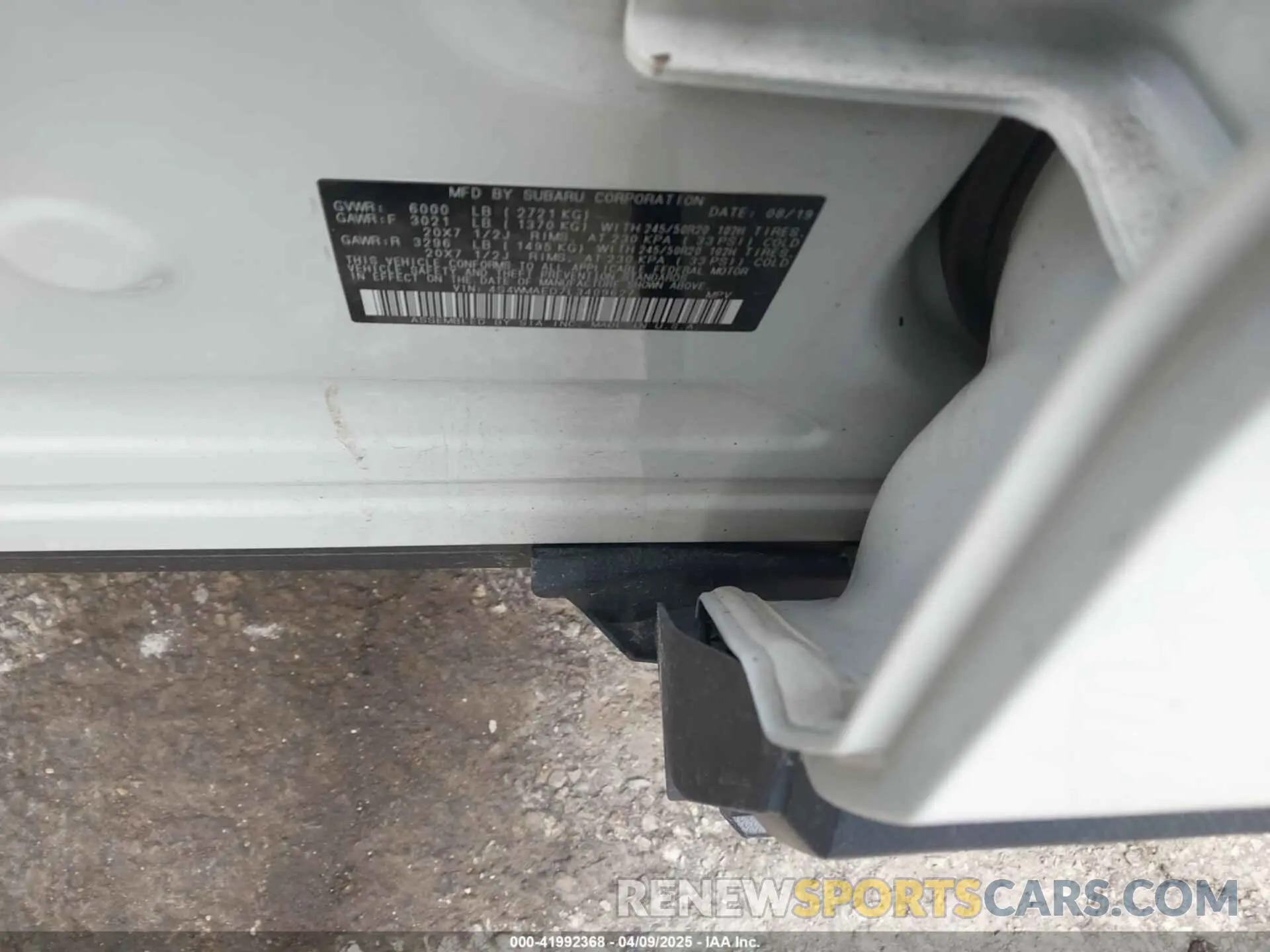 9 Photograph of a damaged car 4S4WMAED7L3409627 SUBARU ASCENT 2020