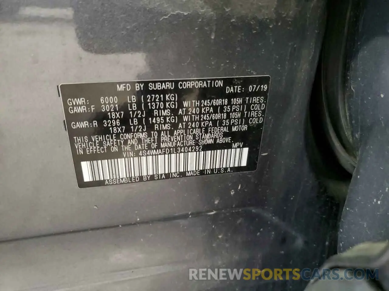 12 Photograph of a damaged car 4S4WMAFD1L3404292 SUBARU ASCENT 2020