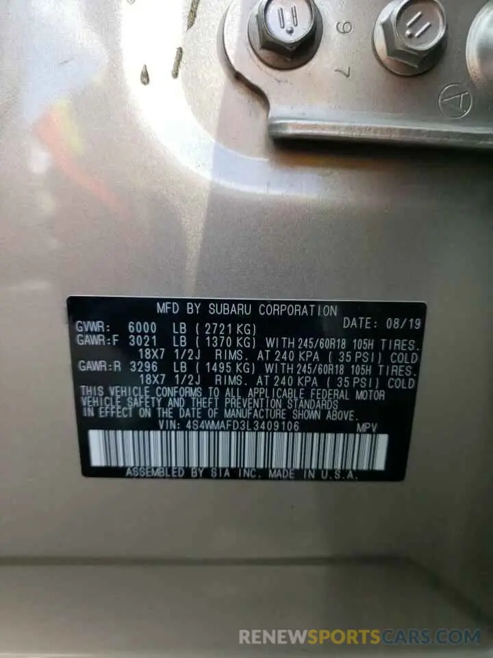 13 Photograph of a damaged car 4S4WMAFD3L3409106 SUBARU ASCENT 2020