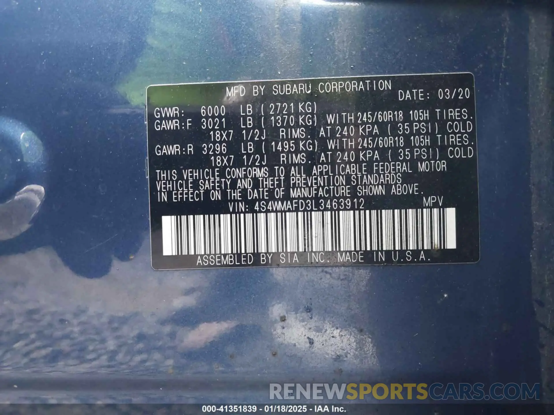 9 Photograph of a damaged car 4S4WMAFD3L3463912 SUBARU ASCENT 2020