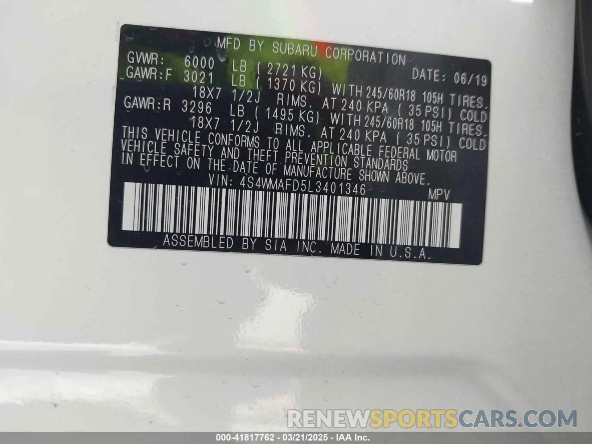 9 Photograph of a damaged car 4S4WMAFD5L3401346 SUBARU ASCENT 2020