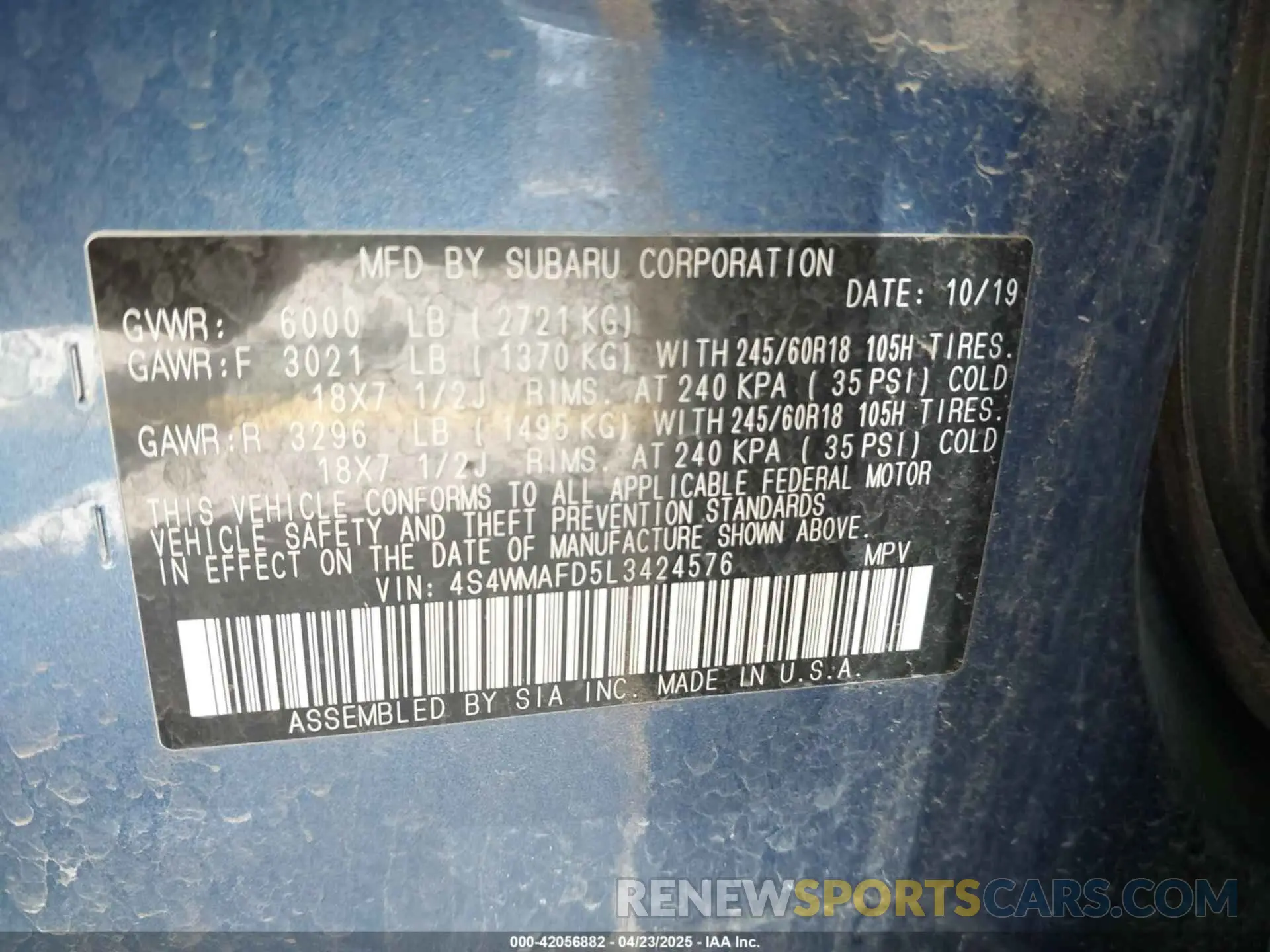 9 Photograph of a damaged car 4S4WMAFD5L3424576 SUBARU ASCENT 2020
