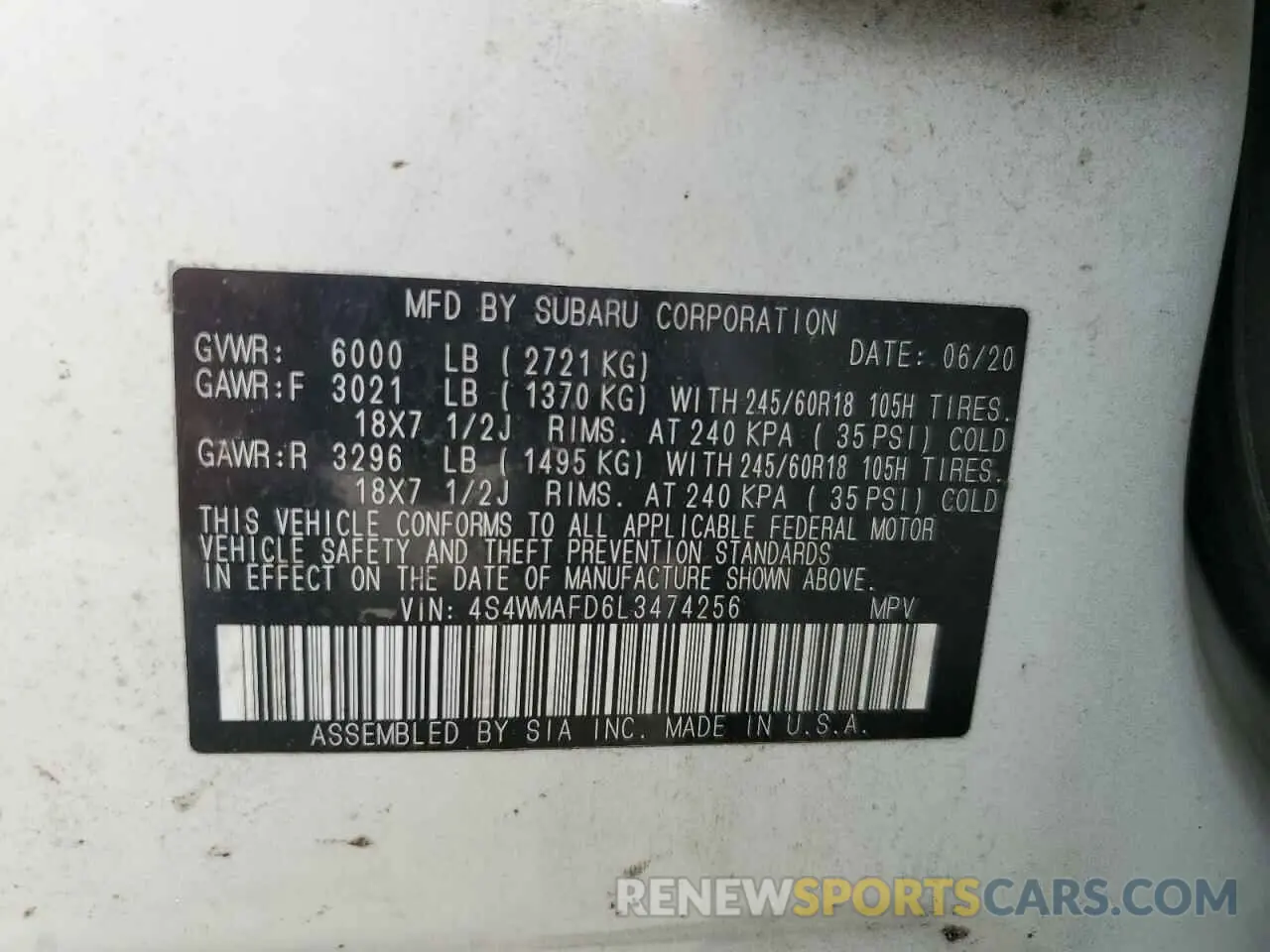 13 Photograph of a damaged car 4S4WMAFD6L3474256 SUBARU ASCENT 2020