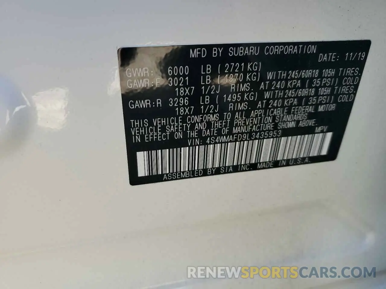 15 Photograph of a damaged car 4S4WMAFD9L3435953 SUBARU ASCENT 2020