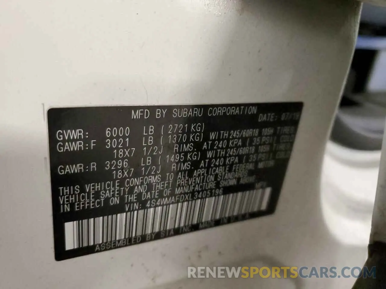13 Photograph of a damaged car 4S4WMAFDXL3405196 SUBARU ASCENT 2020