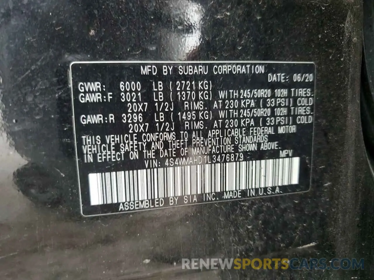 14 Photograph of a damaged car 4S4WMAHD1L3476879 SUBARU ASCENT 2020