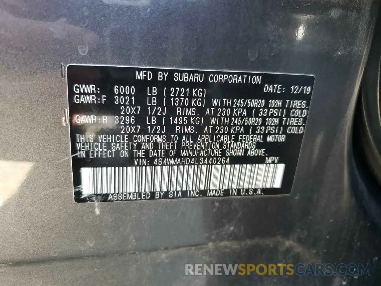 14 Photograph of a damaged car 4S4WMAHD4L3440264 SUBARU ASCENT 2020