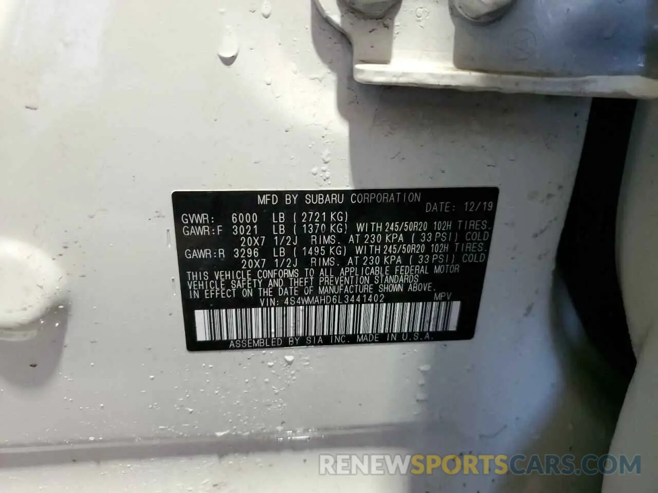 14 Photograph of a damaged car 4S4WMAHD6L3441402 SUBARU ASCENT 2020