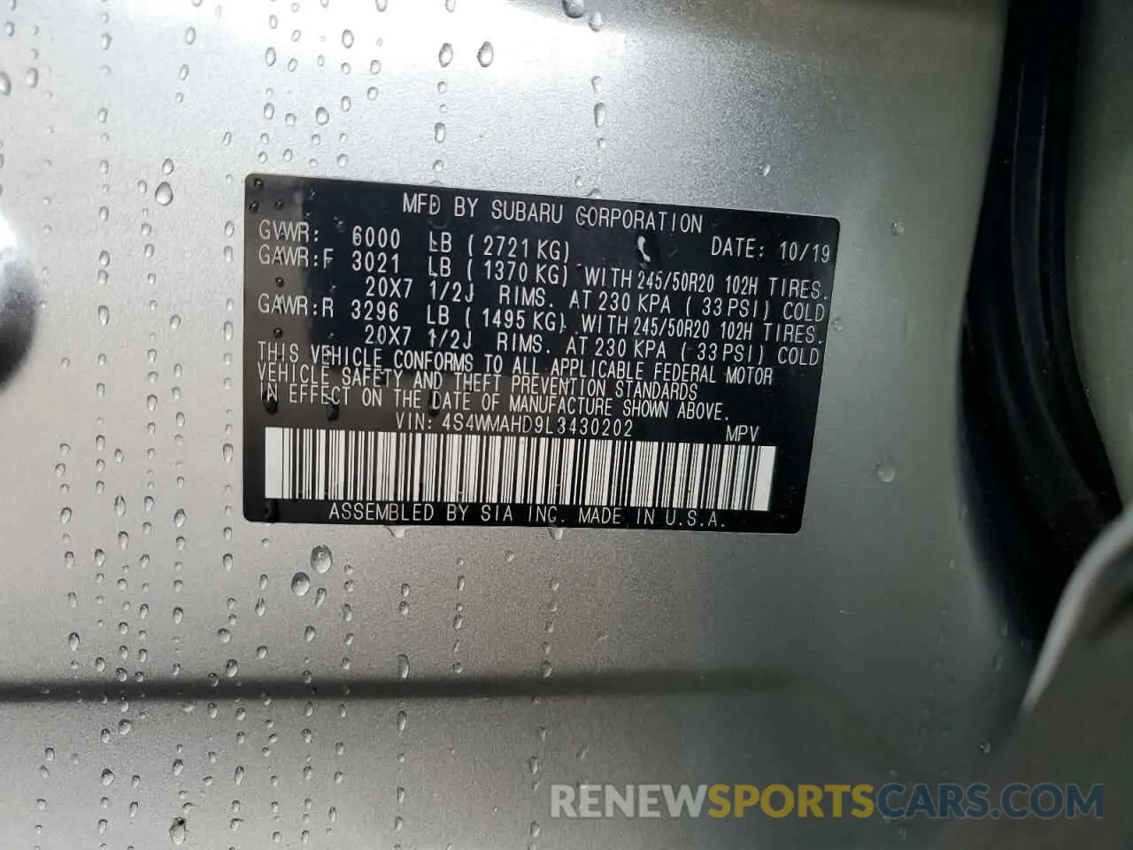 12 Photograph of a damaged car 4S4WMAHD9L3430202 SUBARU ASCENT 2020