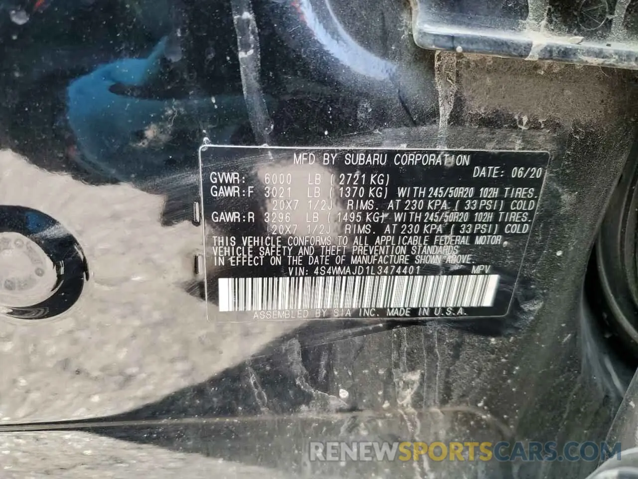 13 Photograph of a damaged car 4S4WMAJD1L3474401 SUBARU ASCENT 2020