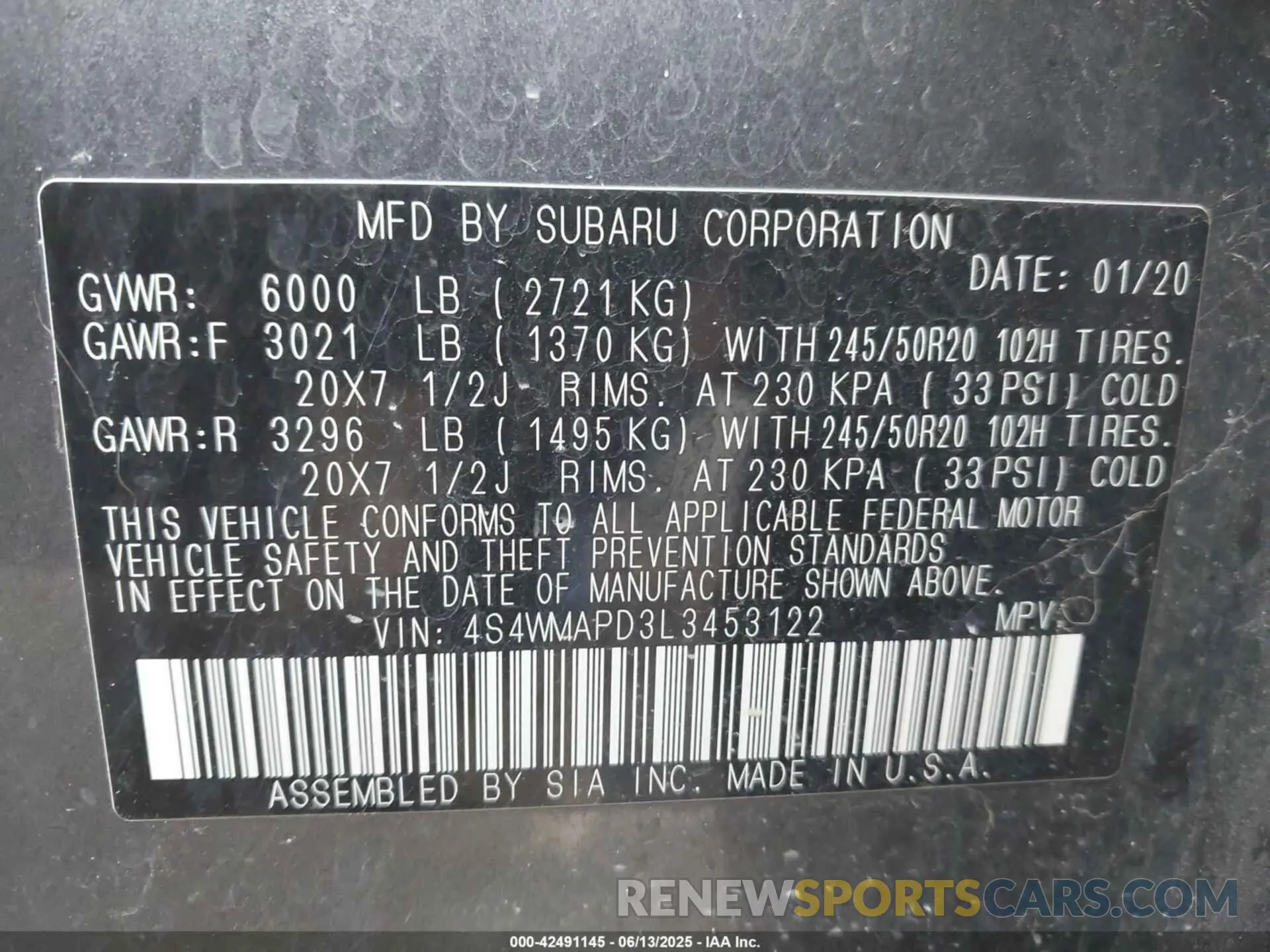 9 Photograph of a damaged car 4S4WMAPD3L3453122 SUBARU ASCENT 2020