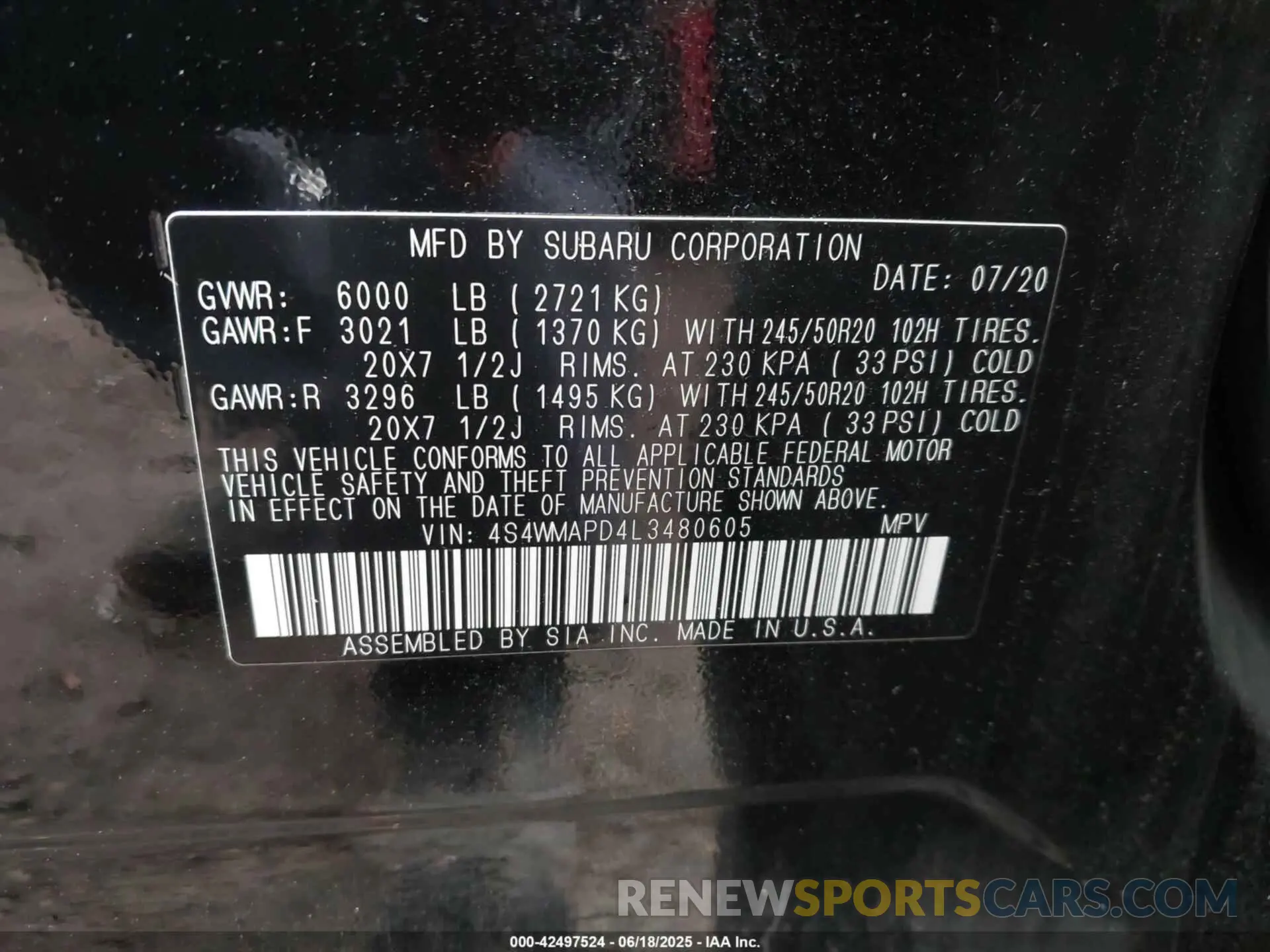 9 Photograph of a damaged car 4S4WMAPD4L3480605 SUBARU ASCENT 2020
