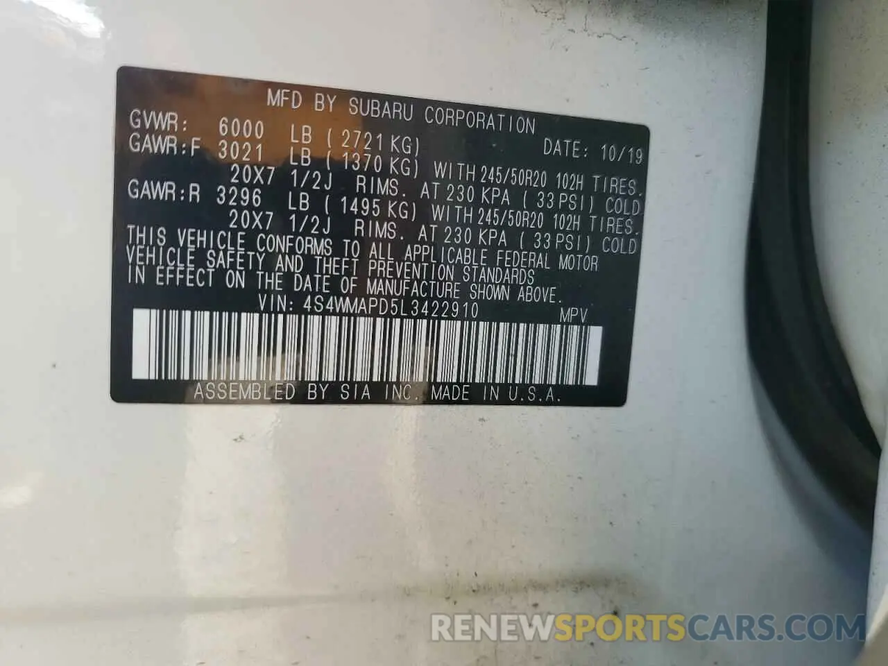 14 Photograph of a damaged car 4S4WMAPD5L3422910 SUBARU ASCENT 2020