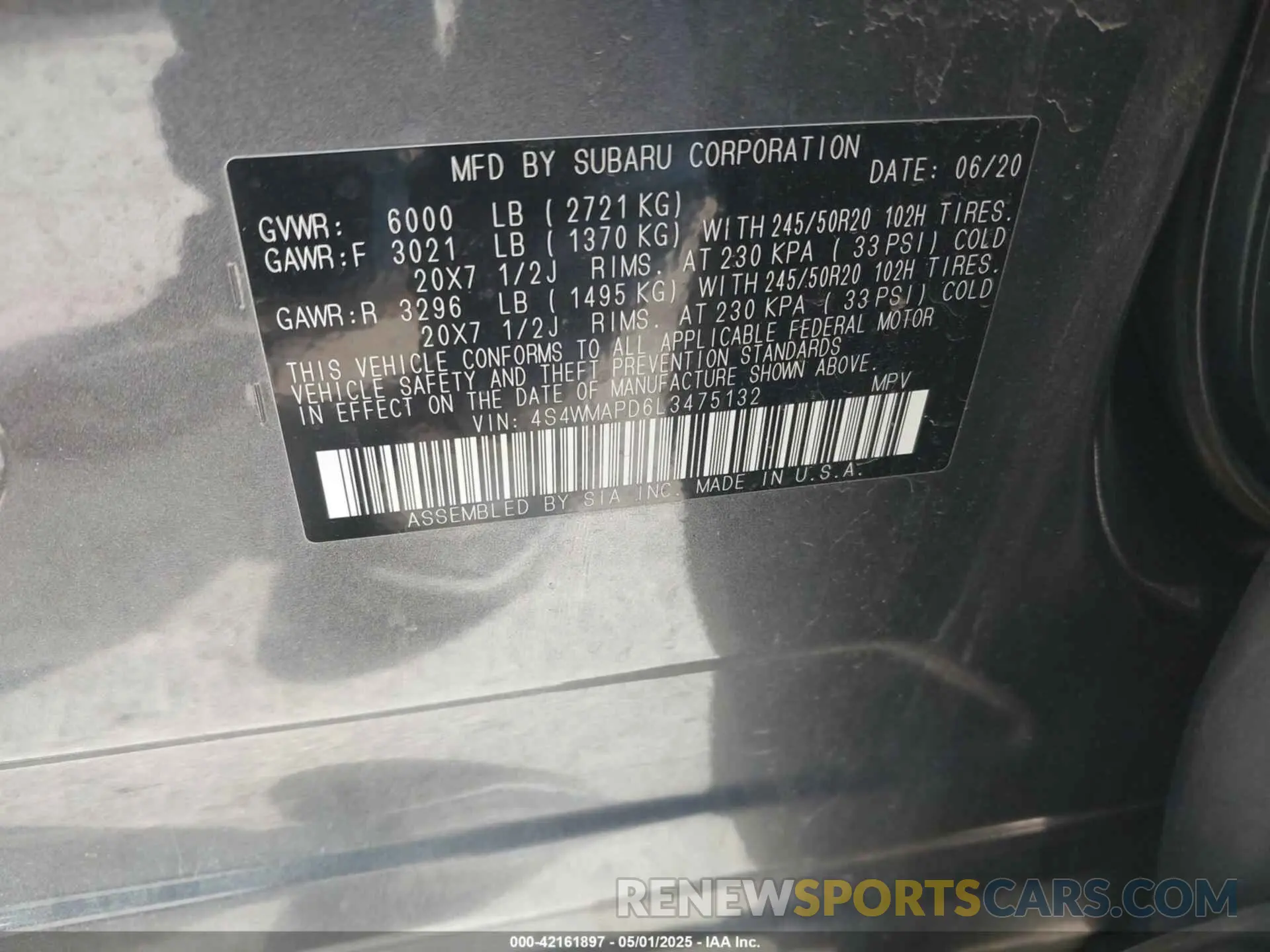 9 Photograph of a damaged car 4S4WMAPD6L3475132 SUBARU ASCENT 2020