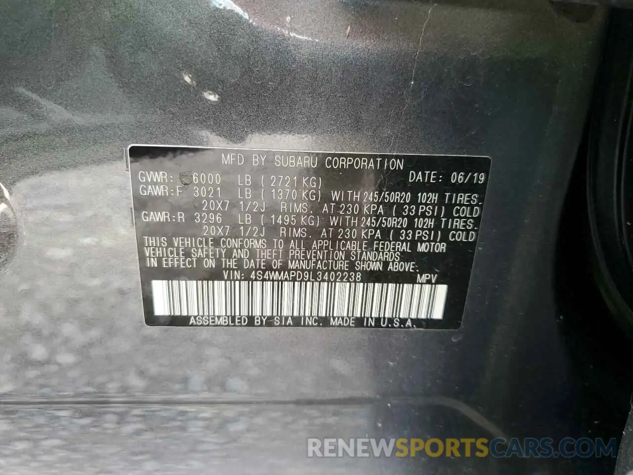 13 Photograph of a damaged car 4S4WMAPD9L3402238 SUBARU ASCENT 2020