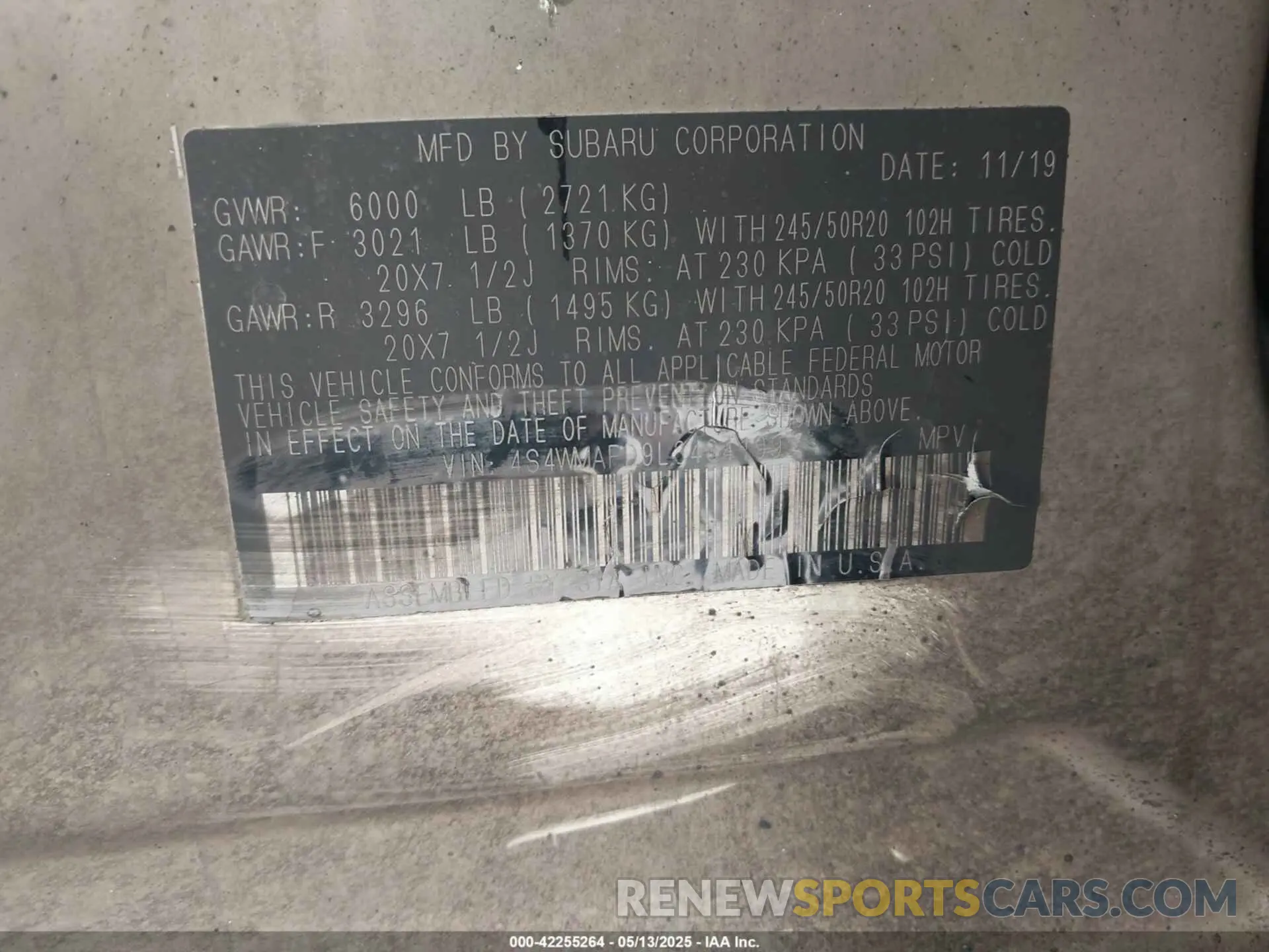 9 Photograph of a damaged car 4S4WMAPD9L3434199 SUBARU ASCENT 2020