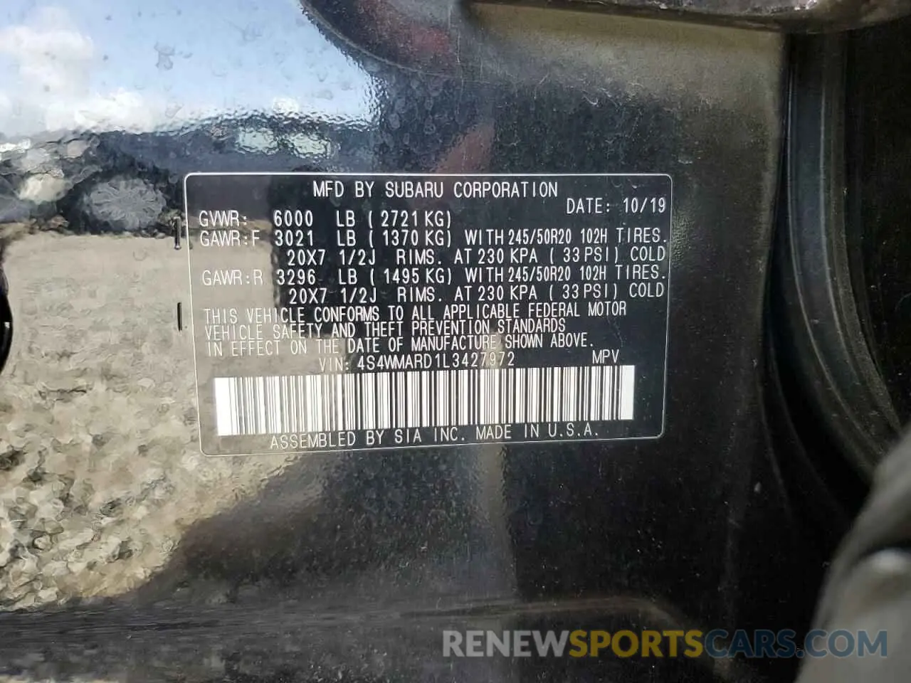 15 Photograph of a damaged car 4S4WMARD1L3427972 SUBARU ASCENT 2020