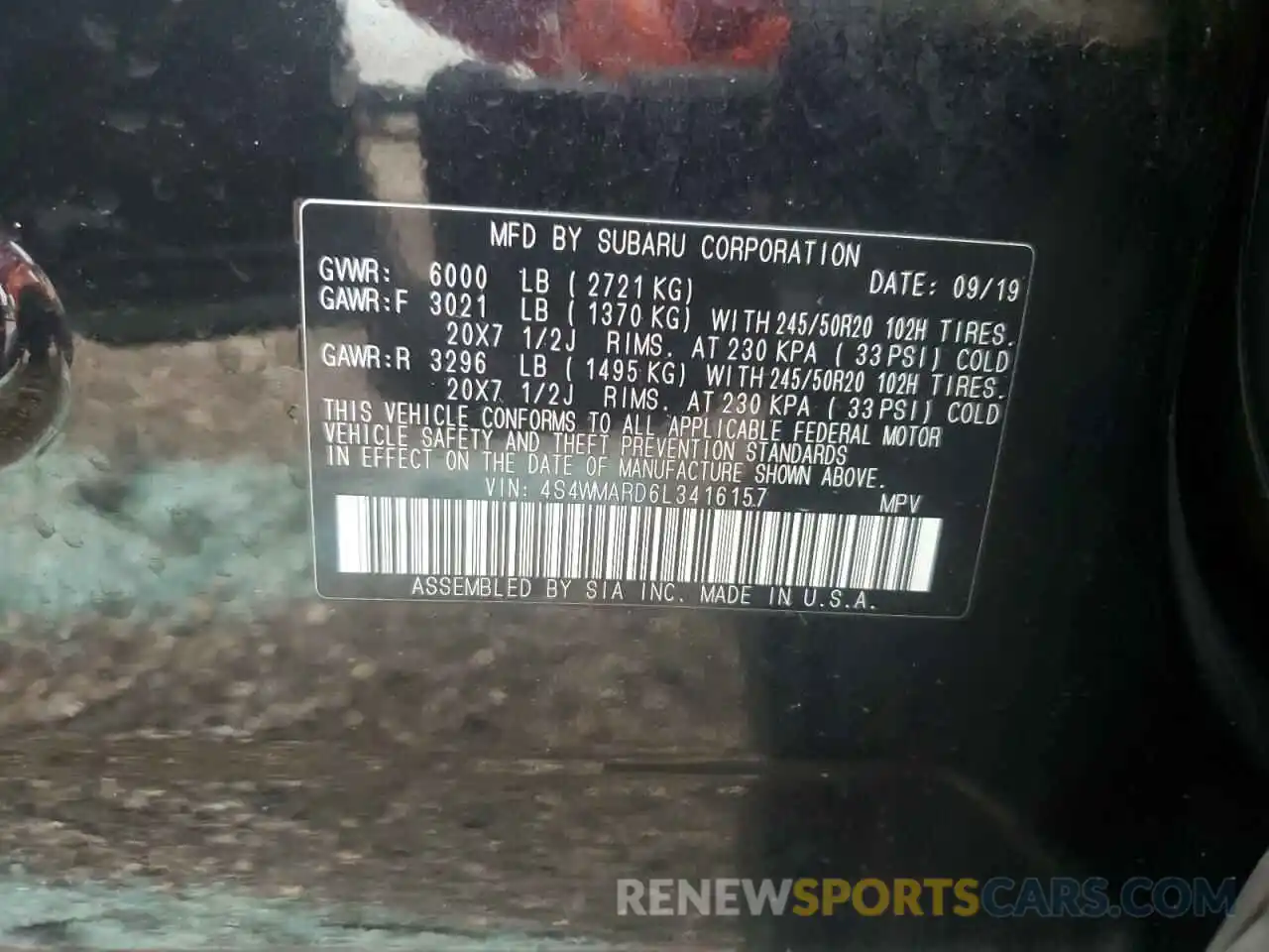 14 Photograph of a damaged car 4S4WMARD6L3416157 SUBARU ASCENT 2020